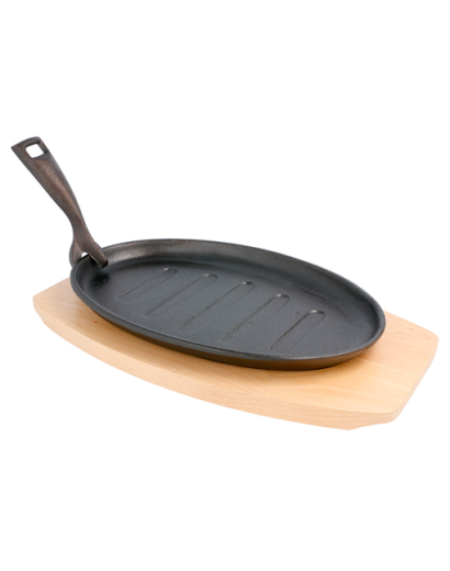 113.07 PLATO CAMPESTRE OVAL + BASE MADERA 27X18X2 CM. NEGRO HIERRO