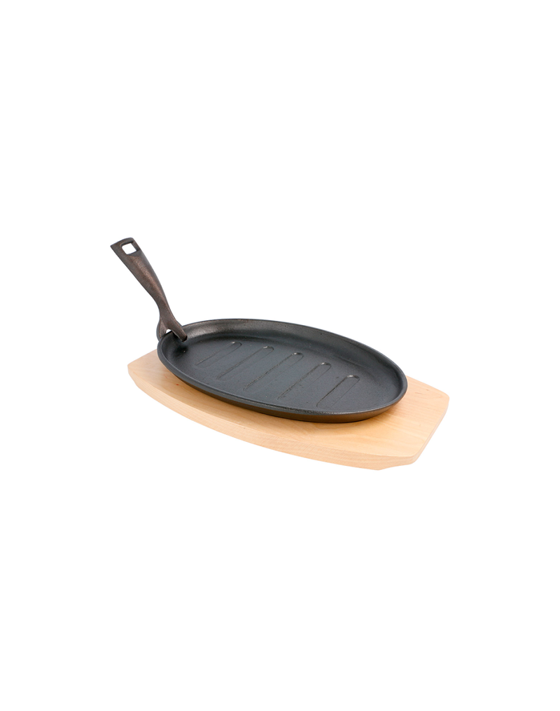 113.07 PLATO CAMPESTRE OVAL + BASE MADERA 27X18X2 CM. NEGRO HIERRO