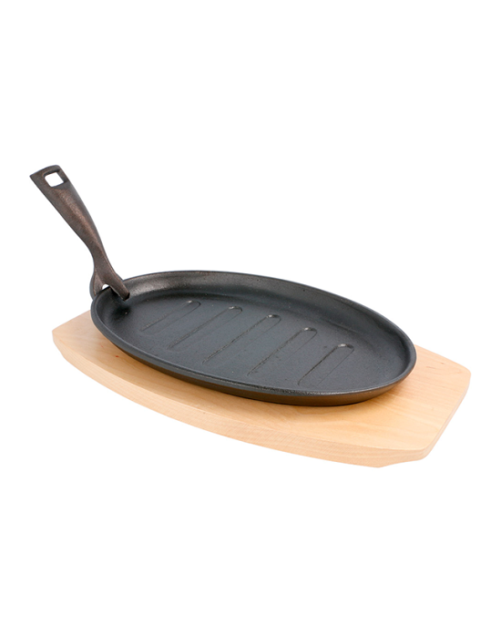 113.07 PLATO CAMPESTRE OVAL + BASE MADERA 27X18X2 CM. NEGRO HIERRO
