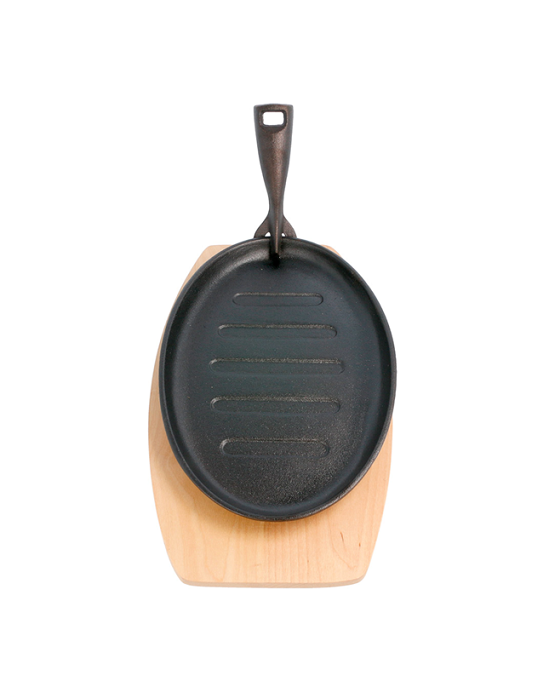 113.07 PLATO CAMPESTRE OVAL + BASE MADERA 27X18X2 CM. NEGRO HIERRO