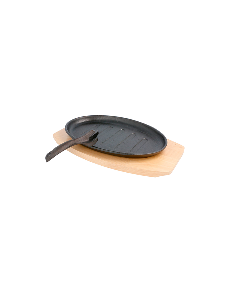 113.07 PLATO CAMPESTRE OVAL + BASE MADERA 27X18X2 CM. NEGRO HIERRO