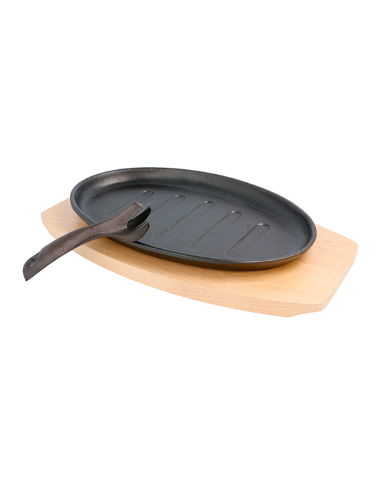 113.07 PLATO CAMPESTRE OVAL + BASE MADERA 27X18X2 CM. NEGRO HIERRO